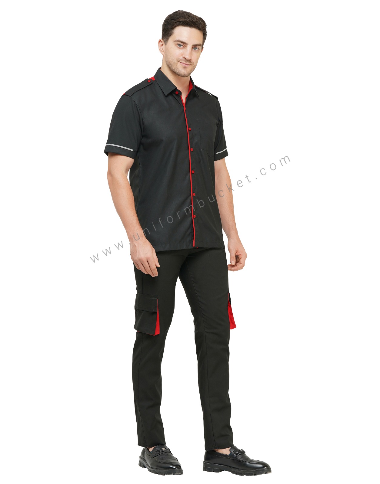 Black Workwear Male Cargo Trouser With Red Trim thumbnail 4